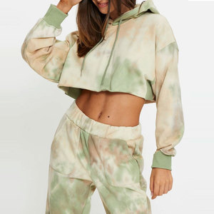 Wholesale Price New Design Women Cropped Hoodies <b>Set</b> Cotton Polyester Made Quick Dry Women Cropped Hoodies <b>Set</b> - Product Image 2