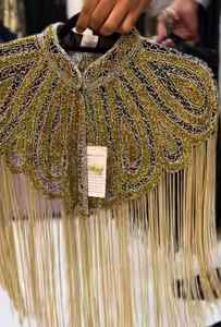 Festive Burlesque Cape Perlas Lentejuelas con cuentas Antiestático Hasta el suelo Cuello en V Sujetador incorporado Cintura natural Silueta recta - Product Image 4