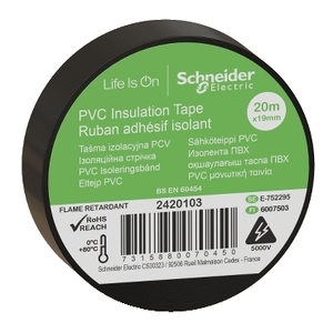 Pour SCHNEIDER ELECTRIC 2420103 Ruban isolant Thorsman 19 mm X 20 m Noir Lot de 8 - Product Image 1