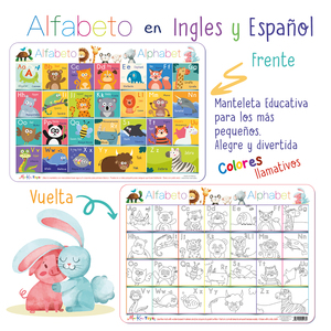 Mantel individual educativo interactivo con alfabeto, parte delantera y trasera, en inglés y español para niños en edad preescolar - Product Image 2
