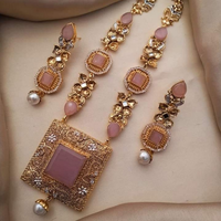 Kalung dan Anting Set Rajwari India Laris Manis untuk Wanita, Lapis Emas Antik dengan Kristal Rhinestone, untuk Pertunangan, Ulang Tahun, dan Pesta