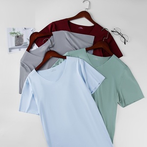 T-shirt d'été décontracté à manches courtes en soie glacée sans coutures pour femme, coupe ajustée, respirant, col en V, demi-manches, collection 2026 - Product Image 6