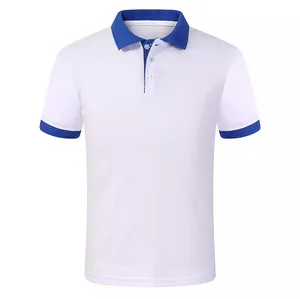 Custom logo blue collar white polo shirt/High quality white cotton unisex polo shirt/Wholesale mens polo shirt blue collar