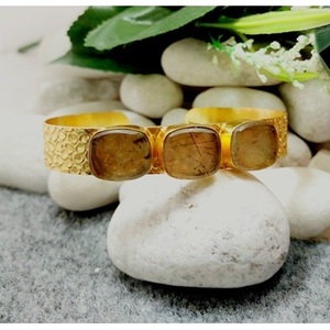 Brass Gold Plated Fashion Cuff <b>Bracelets</b> with Gemstones Elegant Jewelry Accessory - Product Image 3