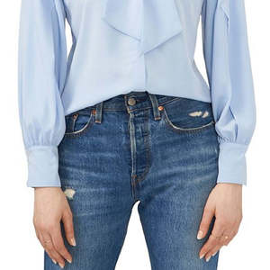 Camicetta Chic da Donna Riley Rae con Collo Annodabile e Colletto Arricciato, Blu, Taglia XL, per Primavera/Estate, in Tessuto Lavorato a Maglia, Chiffon e Organza - Product Image 3