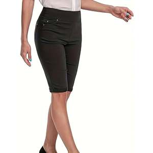 Shorts Bermuda Décontractés Taille Petite à Enfiler avec Détails Rivets et 5 Poches, Capri Respirant à Ourlet Relevé - Product Image 6