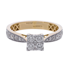 Elegant Classic 14K Yellow Gold Rhodium Plated Natural Diamond Women's <b>Ring</b> Clustered Round-Cut Pave-Set Shank Two-Tone Designer - Product Image 1