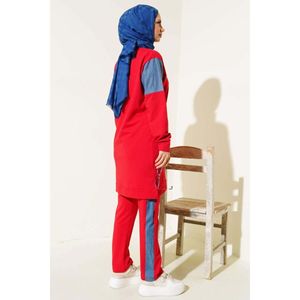 เสื้อทูนิคแต่งผ้ายีนส์ชุด2ชิ้นสีแดง - Product Image 2