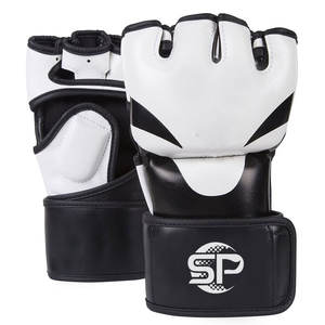 Custom Printed <b>Leather</b> MMA <b>Gloves</b> for Adults <b>Men</b> Professional <b>Black</b> & White Color MMA <b>Gloves</b> - Product Image 1