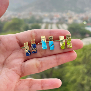 Wholesale jewelry 18k gold electroplated mohave blue <b>turquoise</b> <b>stud</b> <b>earrings</b> geometric style rectangle shape gemstone ear <b>studs</b> - Product Image 4