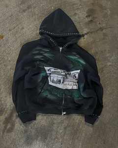 Sweats à capuche de luxe pour hommes 100% coton avec strass et lourd GSM Streetwear impression DTG personnalisée pour l'hiver - Product Image 3