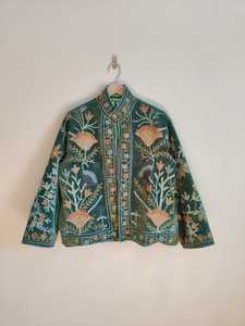 Green Suzani Embroidered Velvet Short <b>Jacket</b>, Handmade Vintage <b>Jacket</b>, Floral Suzani <b>Jacket</b>, Pure Velvet <b>Jacket</b>, Boho & <b>Hippie</b> - Product Image 2