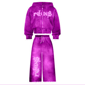 Custom Logo Acid Wash Track Suits Most Warm Acid Wash Tracksuit With <b>Distressed</b> in Low MOQ - Product Image 1