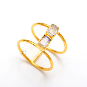 Anillo de plata Serling 925, anillo de piedra lunar arcoíris con forma rectangular, anillo de plata esterlina con piedra natal de junio - Product Image 2