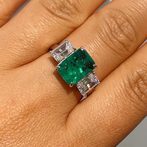 LUMI Art Deco Green Emerald Ring Sterling Silver Cocktail Ring May <b>Birthstone</b> Party Green Gemstone Emerald Engagement - Product Image 6