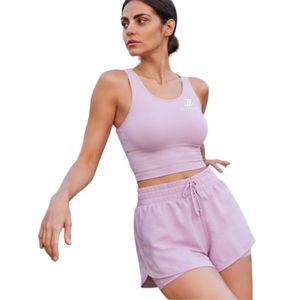 Technica Womens <b>Pink</b> Sleeveless <b>Crop</b> Tank <b>Top</b> and Drawstring Athletic Shorts Activewear Set - Product Image 1