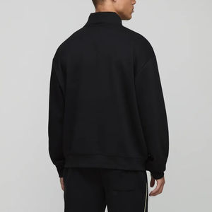 Custom Men's <b>Sweatshirt</b> 100% Cotton Solid <b>Black</b> Quarter Zip Loose Fit Casual Winter Wear Embroidered Plain Dyed - Product Image 2