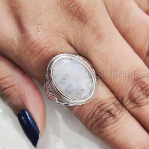แหวนผู้ชายมาใหม่ แหวนเงินแท้ 925 ประดับพลอยมูนสโตนสีรุ้งธรรมชาติ พลอยประจำเดือนมิถุนายน เครื่องประดับสไตล์ออตโตมันสำหรับคริสต์มาส - Product Image 3