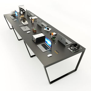 Mesa de Estilo Minimalista SFTC007 para 6 Personas, de Madera de Caucho con Patas de Acero, Diseño Equilibrio - Product Image 1