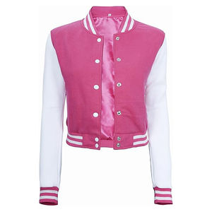 2025 Custom <b>Women's</b> Crop Varsity <b>Jacket</b> O-Neck Collar Embroidery Printed Different Colors Cotton Filled Wool Lined OEM Serviced - Product Image 4