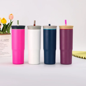 24oz Stainless Steel Vacuum Insulated Tumbler with <b>Straw</b> Leakproof <b>Lid</b> Slim Travel Coffee <b>Cup</b> - Product Image 1