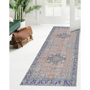 Tapis imprimé à motifs médaillon doux - Chemin de bureau décoratif de style turc, tapis non tissé doux - Product Image 1