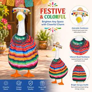 Mexican Fiesta Goose Costume Colorful Striped <b>Dress</b> Straw Sombrero Beaded Necklace Porch Statue Decoration - Product Image 4