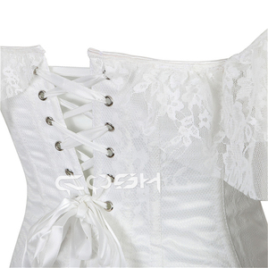Corset de mariée en satin blanc avec baleines en acier et superposition de dentelle florale - Product Image 4