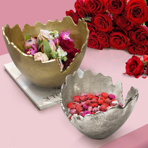 Bol de service en métal au design attrayant en laiton AK en or et argent fini antique ensemble de 2 pour décor d'hôtel et de restaurant - Product Image 1