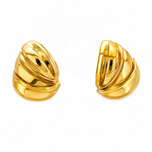 ต่างหูแบบติดหูทรงโดมลายริบบิ้นทองคำแท้ 14k 585 ยี่ห้อ JJBRAVO สำหรับผู้หญิง เครื่องประดับคุณภาพสูง ได้รับการประเมินจากผู้เชี่ยวชาญบุคคลที่สาม - Product Image 3
