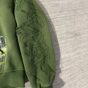 Sudadera con capucha extragrande con cremallera, diseño gráfico desgastado y efecto descolorido por el sol, de punto, corta, con logo personalizado DTG, para hombre, fabricante - Product Image 4