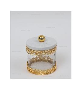 Pot à bonbons en verre au design moderne avec couvercle en marbre, qualité supérieure, forme ronde, boîte de service pour dattes et desserts, en vente - Product Image 5