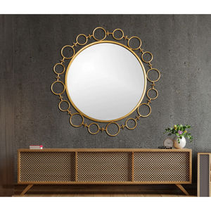 Modern Golden Bubble Wall <b>Mirror</b> Handcrafted Metal <b>Round</b> Decorative <b>Mirror</b> Unique <b>Gold</b> Finish Iron Ring Design Home Decor Accent - Product Image 4