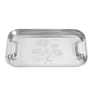 Plateau de service carré traditionnel en acier inoxydable, gravé d'un motif floral de marguerite, personnalisable, plateau de service à thé de mariage - Product Image 3