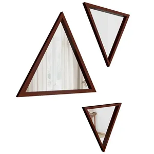 Low MOQ Modern Design Triangular Look <b>Set</b> of 3 Wooden Decorative <b>Wall</b> <b>Mirror</b> Brown Factory Direct Sale Manufacturer Wholesale - Product Image 3
