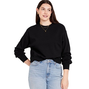 Sweatshirts à épaules tombantes pour femmes Casual Solid Color Long Sleeve Cropped Tops Crew Collar Loose Fit Warm Plus Size Pullovers - Product Image 2