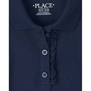 Paquete de 5 uniformes escolares de Polo de piqué elástico suave para niñas, uniforme con volantes azules - Product Image 3