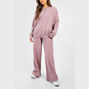 Zipper Tracksuit for Womens custom Embroidery Patch Hoodie and Sweatpants 100% Cotton Breathable <b>ladies</b> 2 piece <b>set</b> - Product Image 1