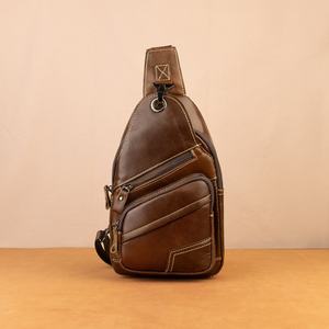 High Fashion Men's LCB-0060B Genuine Leather Sling <b>Bag</b> Vintage Multifunction Outdoor Shoulder <b>Bag</b> <b>Anti</b> <b>Theft</b> Front Chest Design - Product Image 1