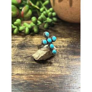 Navajo Handmade Kingman Turquoise Sterling <b>Silver</b> <b>Cross</b> <b>Ring</b> Bezel Set Christian Statement Jewelry - Product Image 4