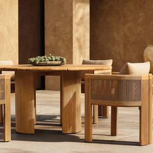 Contemporary Outdoor <b>Round</b> Teak Wood Outdoor <b>Table</b> Solid Wood <b>Patio</b> Dining <b>Table</b> Modern Restaurant Furniture - Product Image 5