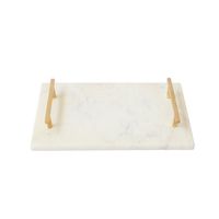 Plateau de service en marbre blanc artisanal en gros avec poignée métallique pour la décoration de la cuisine, de la table à manger et comme cadeau au meilleur prix