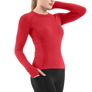 T-shirt d'entraînement à col rond en gros, haut de yoga à manches longues pour femmes, extensible dans les quatre sens, performance athlétique, entraînement en salle de sport et remise en forme - Product Image 1