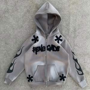 Sudadera con Capucha de Alta Calidad 360GSM con Lavado Ácido, Estilo Urbano, Bajo sin Rematar, Bordado Funcional Desgastado, Cremallera, Esencial de Invierno, Secado Rápido - Product Image 1