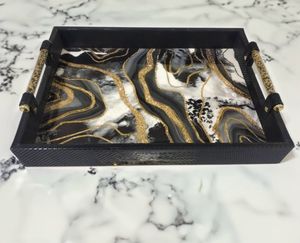 ถาดไม้สำหรับตกแต่งพร้อมที่จับสุดหรูถาดไม้พิมพ์ลายสำหรับกาแฟอาหารและผลไม้ - Product Image 4