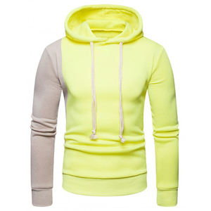 Sudadera con capucha de bloque de color amarillo y beige para hombre Sudadera con capucha de lana de algodón con cordones OEM ODM Fabricante personalizado - Product Image 1