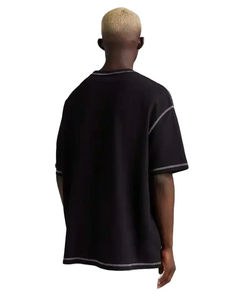 Dernier coton blanc coutures contrastées noir demi-manches hauts t-shirt surdimensionné Logo personnalisé rue t-shirt hommes été t-shirt décontracté - Product Image 4