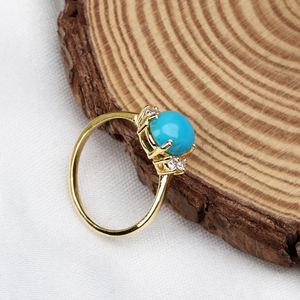 Anillo de Plata de Ley 925 con piedras preciosas de circonita cúbica y turquesa natural sintética para mujer exquisita victoriana Vintage para venta al por mayor - Product Image 3