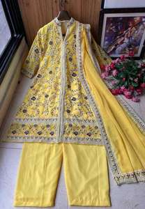 ชุดคุर्ติ-พลาซโซแบบใหม่ คุณภาพดี เสื้อผ้าจอร์เจตต์เนื้อหนา พร้อมงานปักเต็มตัว และกางเกงพลาซโซจอร์เจตต์เนื้อหนา (เย็บสำเร็จ) - Product Image 4