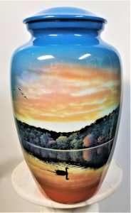 Urna de cremación de cenizas para adultos Beautiful Calm Lake titulada Serenity Nature, urna de cenizas de cremación temática Fall Lake escena con gansos - Product Image 4